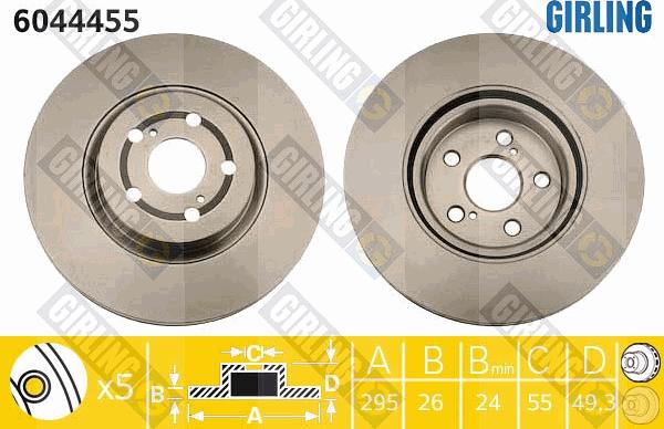 Girling 6044455 - 6044455 Диск тормозной TOYOTA AVENSIS 2.0-2.4 03- передний вент. autosila-amz.com