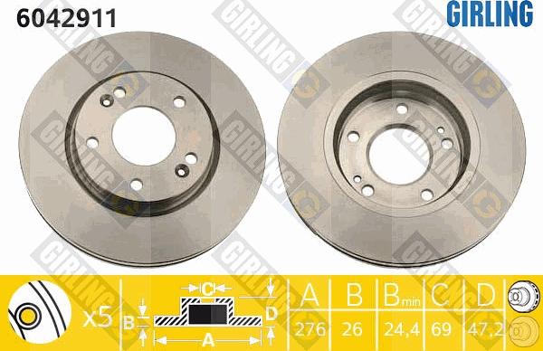 Girling 6042911 - Тормозной диск autosila-amz.com