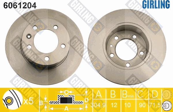 Girling 6061204 - Тормозной диск autosila-amz.com