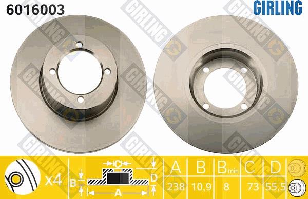 Girling 6016003 - Тормозной диск autosila-amz.com