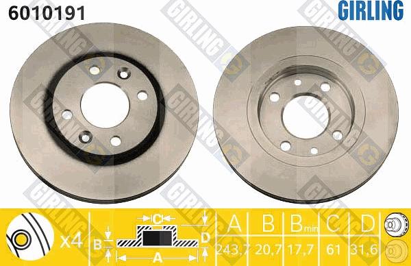 Girling 6010191 - Тормозной диск autosila-amz.com