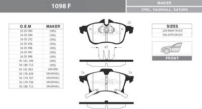 GoodWill 1098 F - Тормозные колодки, дисковые, комплект autosila-amz.com