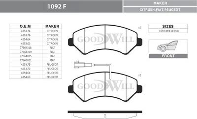 GoodWill 1092 F - Тормозные колодки, дисковые, комплект autosila-amz.com