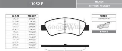 GoodWill 1052 F - Тормозные колодки, дисковые, комплект autosila-amz.com