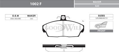 GoodWill 1002 F - Тормозные колодки, дисковые, комплект autosila-amz.com