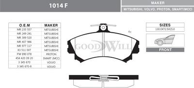 GoodWill 1014 F - Тормозные колодки, дисковые, комплект autosila-amz.com