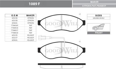 GoodWill 1089 F - Тормозные колодки, дисковые, комплект autosila-amz.com