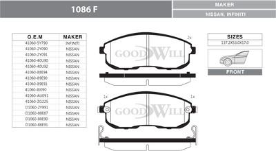 GoodWill 1086/1 F - Тормозные колодки, дисковые, комплект autosila-amz.com