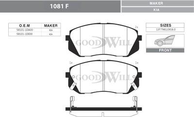 GoodWill 1081 F - Тормозные колодки, дисковые, комплект autosila-amz.com