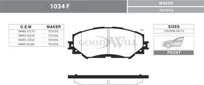 GoodWill 1034 F - Тормозные колодки, дисковые, комплект autosila-amz.com