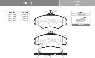 GoodWill 1036 F - Тормозные колодки, дисковые, комплект autosila-amz.com