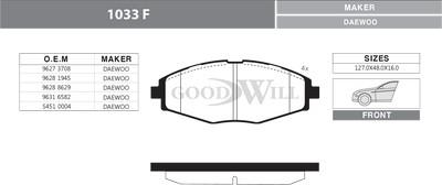 GoodWill 1033 F - Тормозные колодки, дисковые, комплект autosila-amz.com