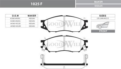 GoodWill 1025 F - Тормозные колодки, дисковые, комплект autosila-amz.com