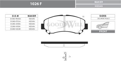 GoodWill 1026 F - Тормозные колодки, дисковые, комплект autosila-amz.com