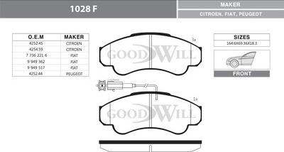 GoodWill 1028 F - Тормозные колодки, дисковые, комплект autosila-amz.com