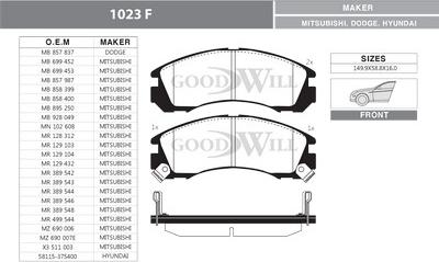 GoodWill 1023 F - Тормозные колодки, дисковые, комплект autosila-amz.com