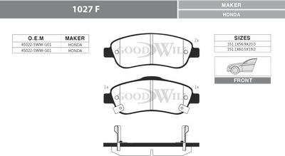 GoodWill 1027 F - Тормозные колодки, дисковые, комплект autosila-amz.com