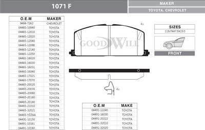 GoodWill 1071 F - Тормозные колодки, дисковые, комплект autosila-amz.com
