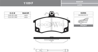 GoodWill 1109 F - Тормозные колодки, дисковые, комплект autosila-amz.com