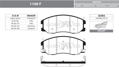 GoodWill 1100 F - Тормозные колодки, дисковые, комплект autosila-amz.com