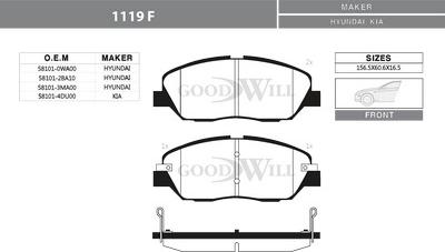 GoodWill 1119 F - Тормозные колодки, дисковые, комплект autosila-amz.com