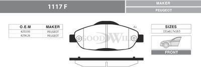 GoodWill 1117 F - Тормозные колодки, дисковые, комплект autosila-amz.com