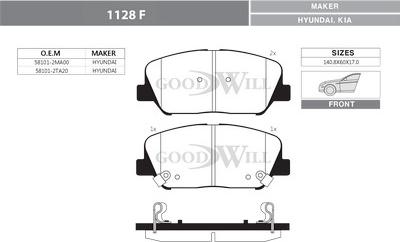 GoodWill 1128 F - Тормозные колодки, дисковые, комплект autosila-amz.com