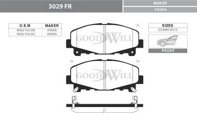 GoodWill 3029 FR - Тормозные колодки, дисковые, комплект autosila-amz.com