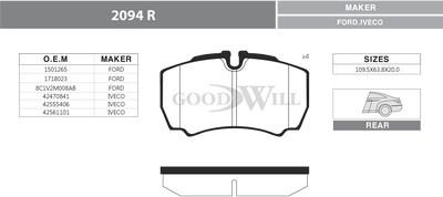 GoodWill 2094 R - Тормозные колодки, дисковые, комплект autosila-amz.com