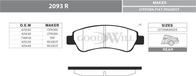 GoodWill 2093 R - Тормозные колодки, дисковые, комплект autosila-amz.com