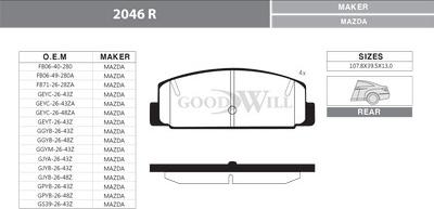 GoodWill 2046 R - Тормозные колодки, дисковые, комплект autosila-amz.com