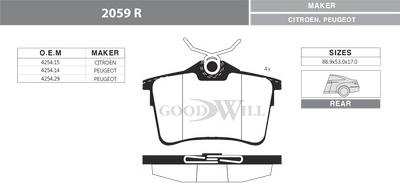 GoodWill 2059 R - Тормозные колодки, дисковые, комплект autosila-amz.com