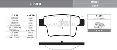 GoodWill 2058 R - Тормозные колодки, дисковые, комплект autosila-amz.com