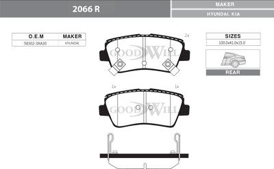 GoodWill 2066 R - Тормозные колодки, дисковые, комплект autosila-amz.com