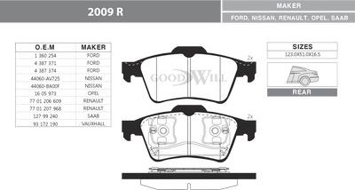 GoodWill 2009 R - Тормозные колодки, дисковые, комплект autosila-amz.com