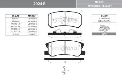 GoodWill 2024 R - Тормозные колодки, дисковые, комплект autosila-amz.com