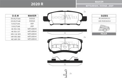 GoodWill 2020 R - Тормозные колодки, дисковые, комплект autosila-amz.com