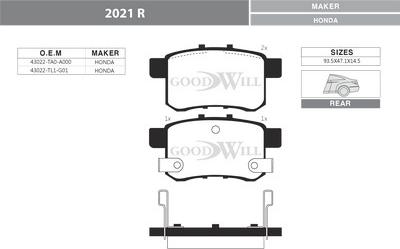 GoodWill 2021 R - Тормозные колодки, дисковые, комплект autosila-amz.com