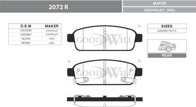 GoodWill 2072 R - Тормозные колодки, дисковые, комплект autosila-amz.com