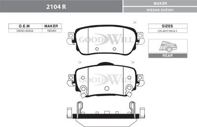 GoodWill 2104 R - Тормозные колодки, дисковые, комплект autosila-amz.com