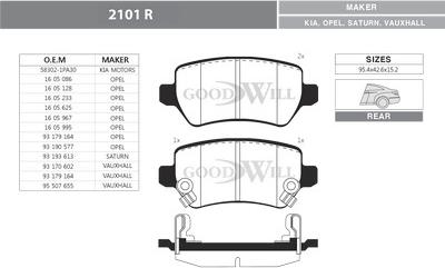 GoodWill 2101 R - Тормозные колодки, дисковые, комплект autosila-amz.com