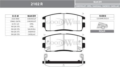 GoodWill 2102 R - Тормозные колодки, дисковые, комплект autosila-amz.com