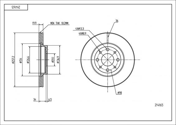 Hart 214 165 - Тормозной диск autosila-amz.com