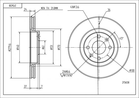 Hart 215 658 - Тормозной диск autosila-amz.com