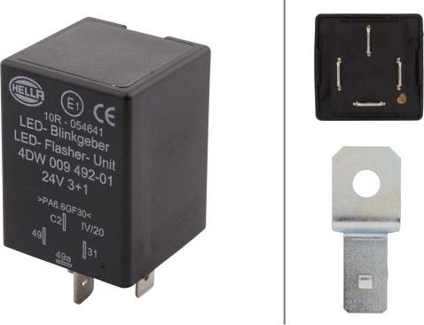 HELLA 4DW 009 492-011 - Traffic indicator breaker (24V number of pins: 4 working temperature up to: 85 C) fits: DAF 75 CF, C autosila-amz.com