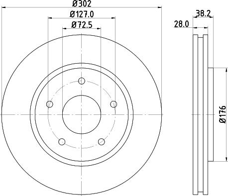 HELLA 8DD 355 115-841 - Тормозной диск с покрытием PRO CHRYSLER TOWN & COUNTRY, VOYAGER IV (RG) / DODGE CARAVAN III (RG_) / FIAT FREEMONT (JC) / VW TRAN autosila-amz.com