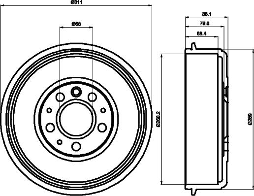 HELLA 8DT 355 301-721 - Барабан тормозной VW TRANSPORTER IV Bus (70XB, 70XC, 7DB, 7DW), VW TRANSPORTER IV Platform/Carrier (70XD), VW TRANSPORTER IV Van autosila-amz.com