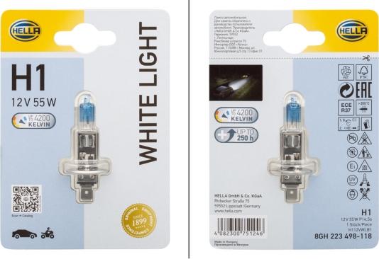 HELLA 8GH223498-118 - Лампа WHITE LIGHT H1 55W WL 4200K (блистер) (1 шт.) autosila-amz.com