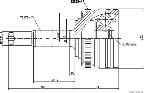 Herth+Buss Jakoparts J2820902 - Шарнирный комплект, ШРУС, приводной вал autosila-amz.com