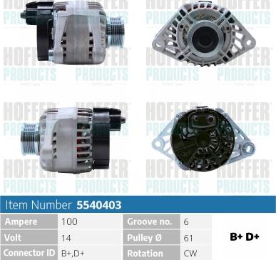 Hoffer H5540403 - Генератор autosila-amz.com